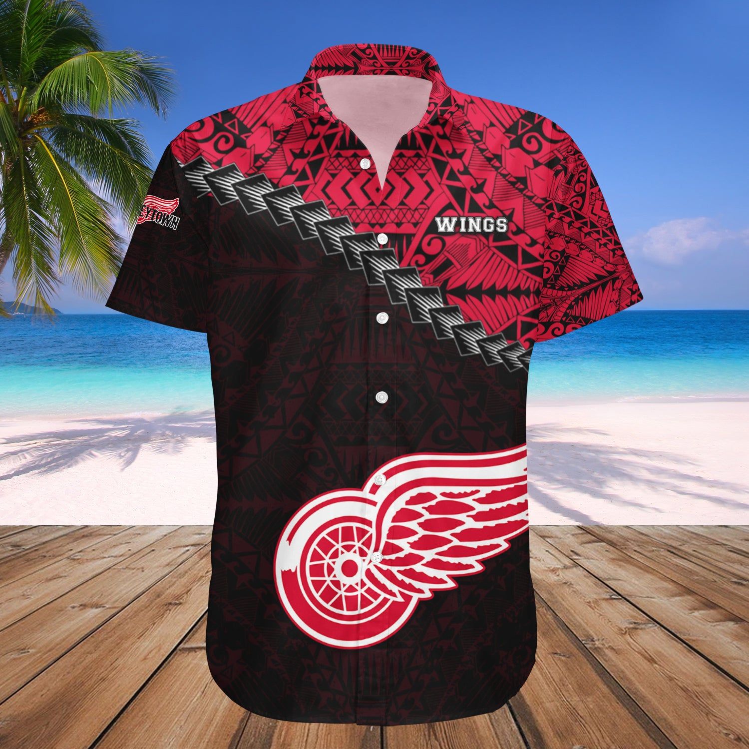 Detroit Red Wings Hawaii Shirt Grunge Polynesian Tattoo – Nhl