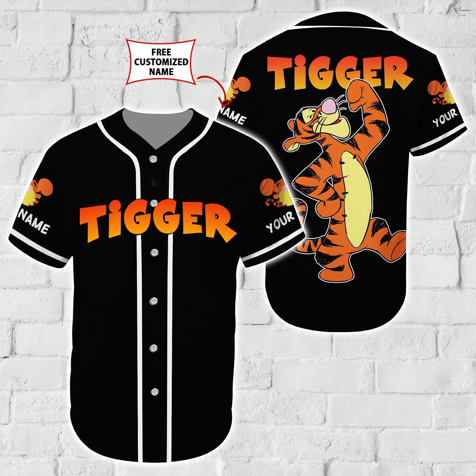 Winnie The Pooh Cartoon Tigger Color Baseball Tee Black Ver Personalized Custom Name All Over Printed 3D Unisex Men Women