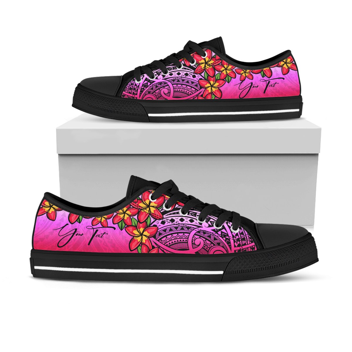 (Custom) Polynesian Plumeria Pink Low Top Shoes Personal Signature A24