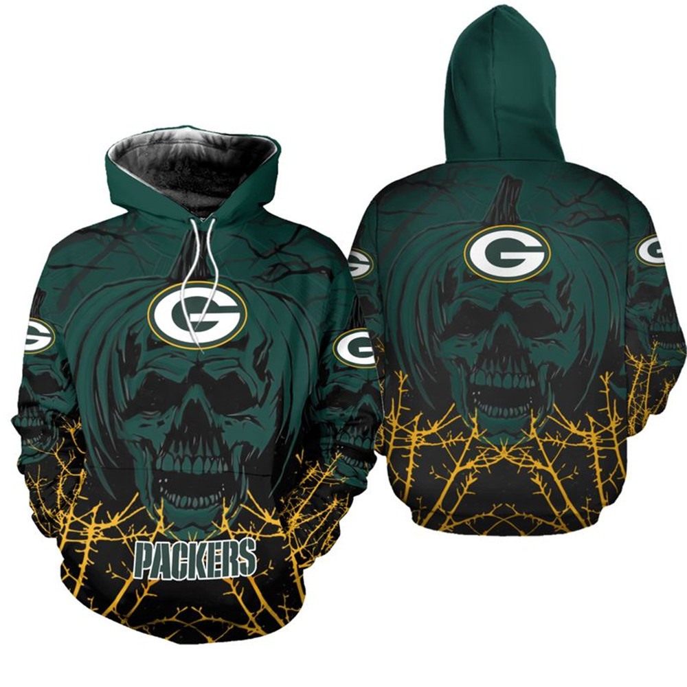 Green Bay Packers Hoodie Halloween Pumpkin Skull Print Sweatshirt