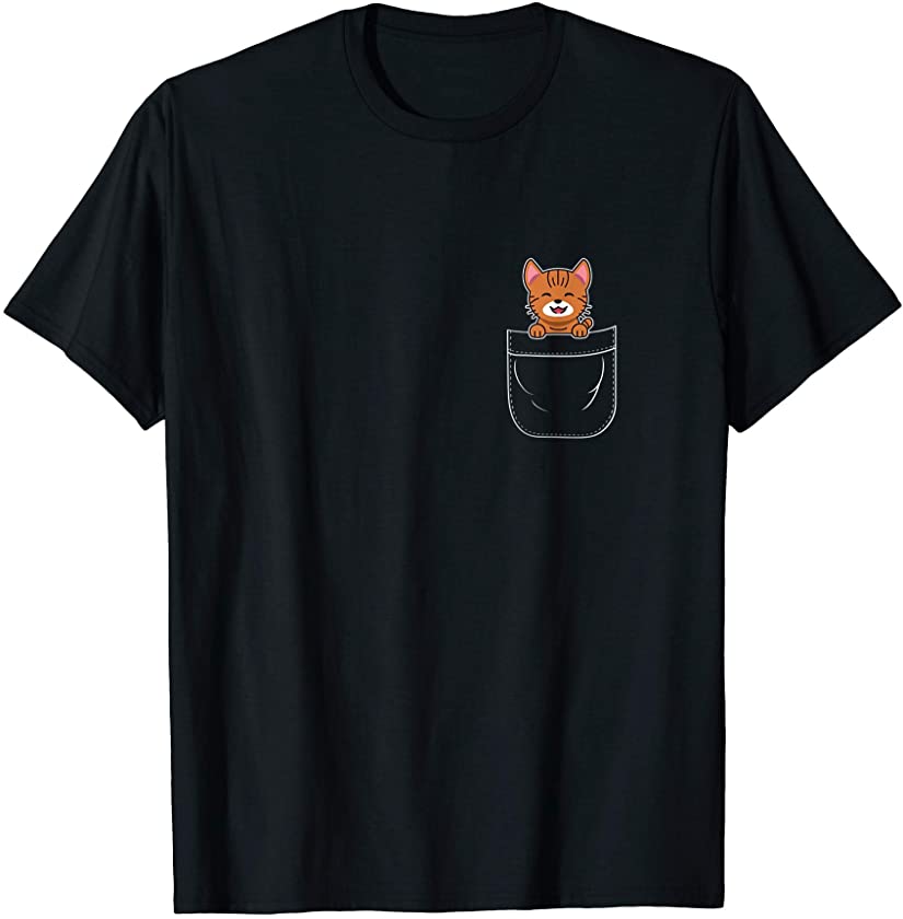 Cute Orange Tabby Cat Kitten in Pocket T-Shirt