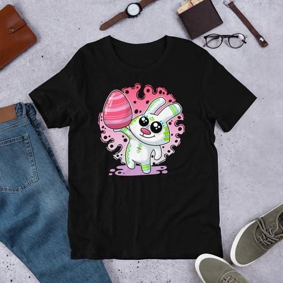 Cute Bunny with Pink Easter Egg Love Rabbits and Bunnies Happy Easter Gifts T Shirt and Hooded Sweatshirt Hoodies Available U