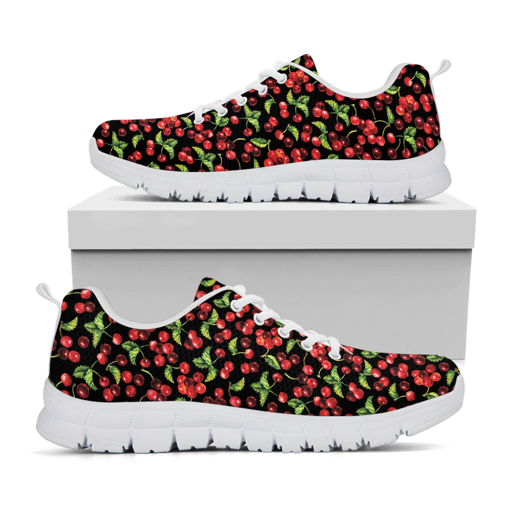 Watercolor Cherry Pattern Print White Sneakers