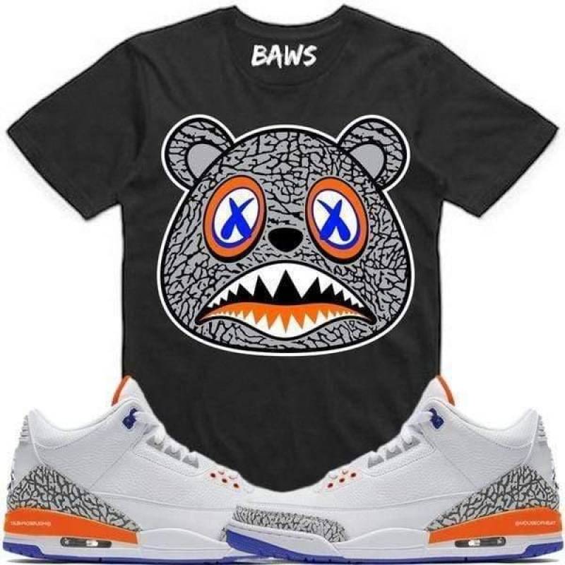 Jordan Retro 3 Knicks Sneaker T Shirt To Match-Elephant Knicks Black