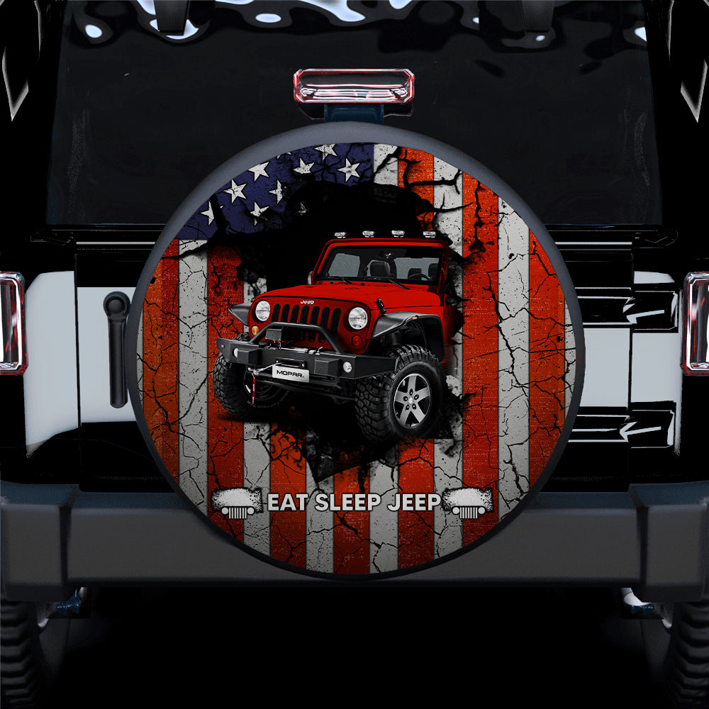 Red Jeep American Flag Car Spare Tire Covers Gift For Campers