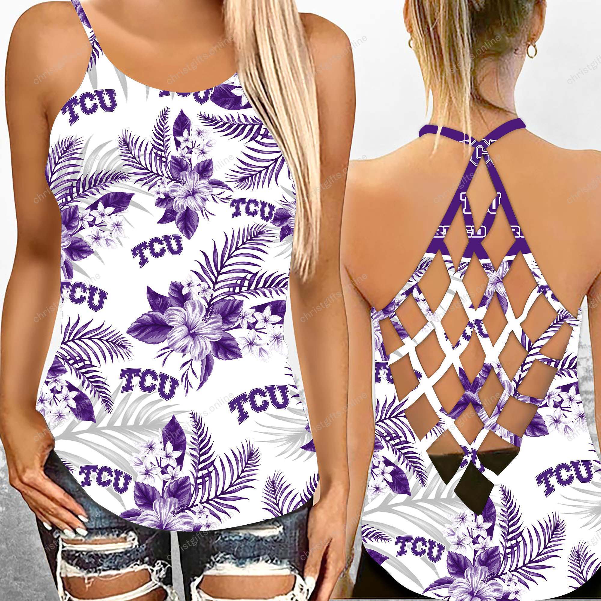 TCU Horned Frogs NCAA1-Criss Cross Tanktop Hawaii Style Ds1