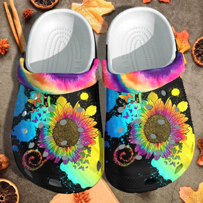 Colorful Sunflower Hippie Butterfly Custom Shoes – Hippie Girl Outdoor Shoes Gift For Women Mother Day Daughter