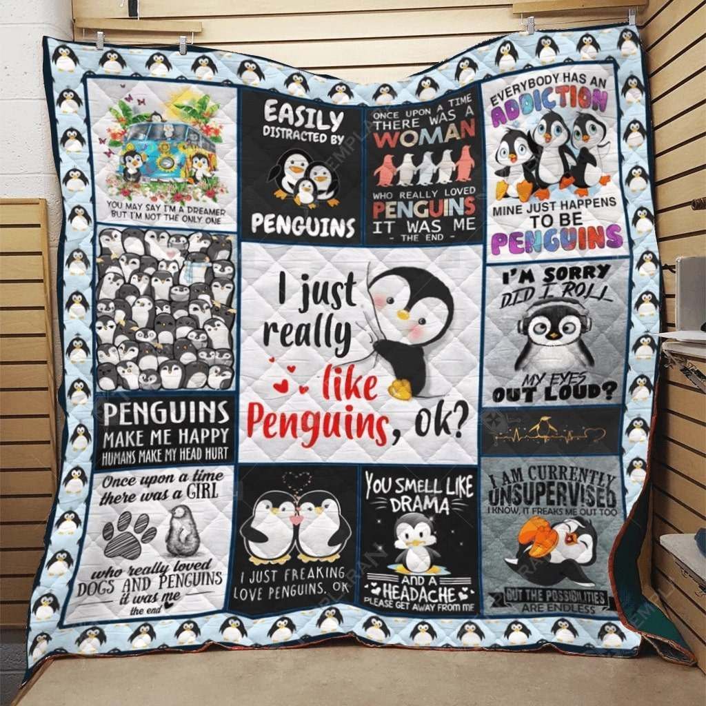 I just really like Penguins Make me happy Quilt Blanket