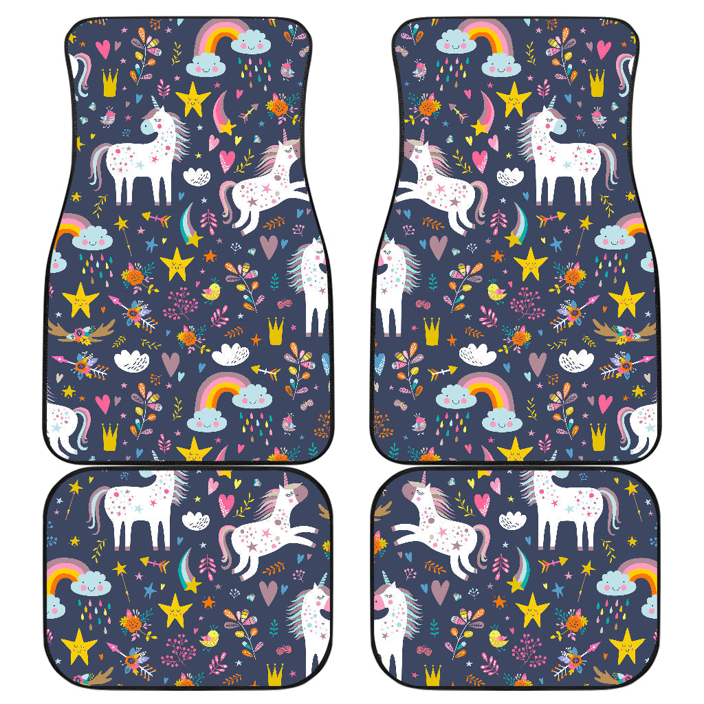 Unicorn Dream Cartoon Pattern Print Front And Back Car Floor Mats, Front Car Mat