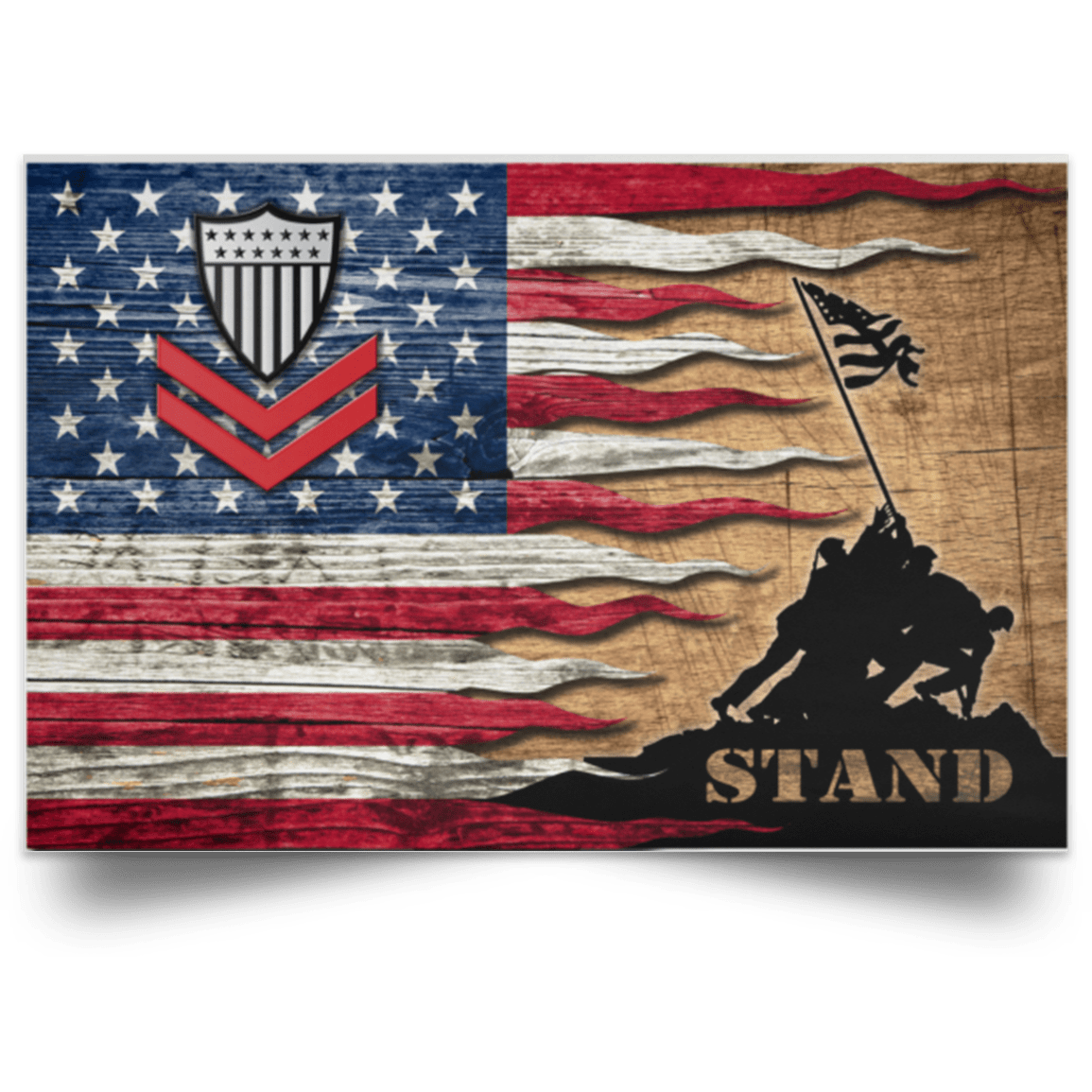 US Coast Guard E-5 Petty Officer Second Class E5 PO2 Petty Officer Collar Device Stand For The Flag Satin Landscape Poster