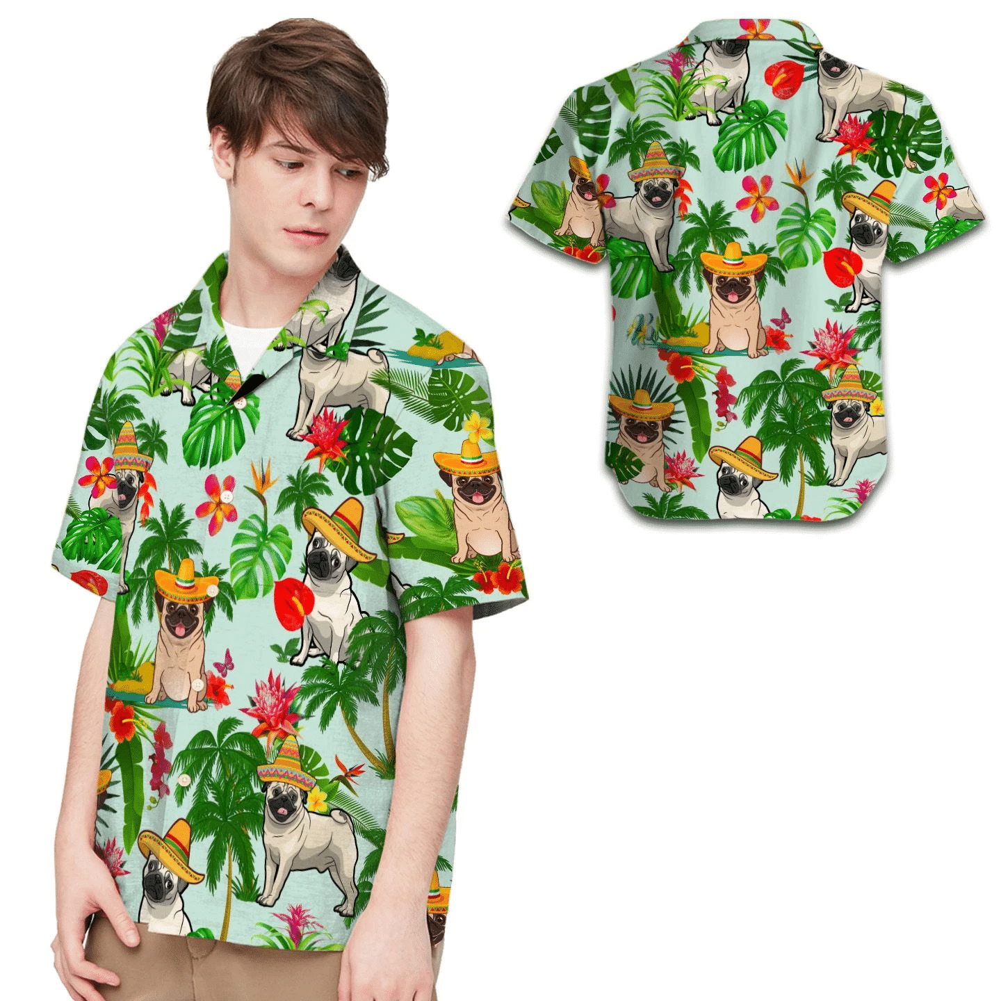 Pug Wearing Mexican Hat Tropical Men Hawaii Shirt For Dog Lovers From Mexico Ha106055