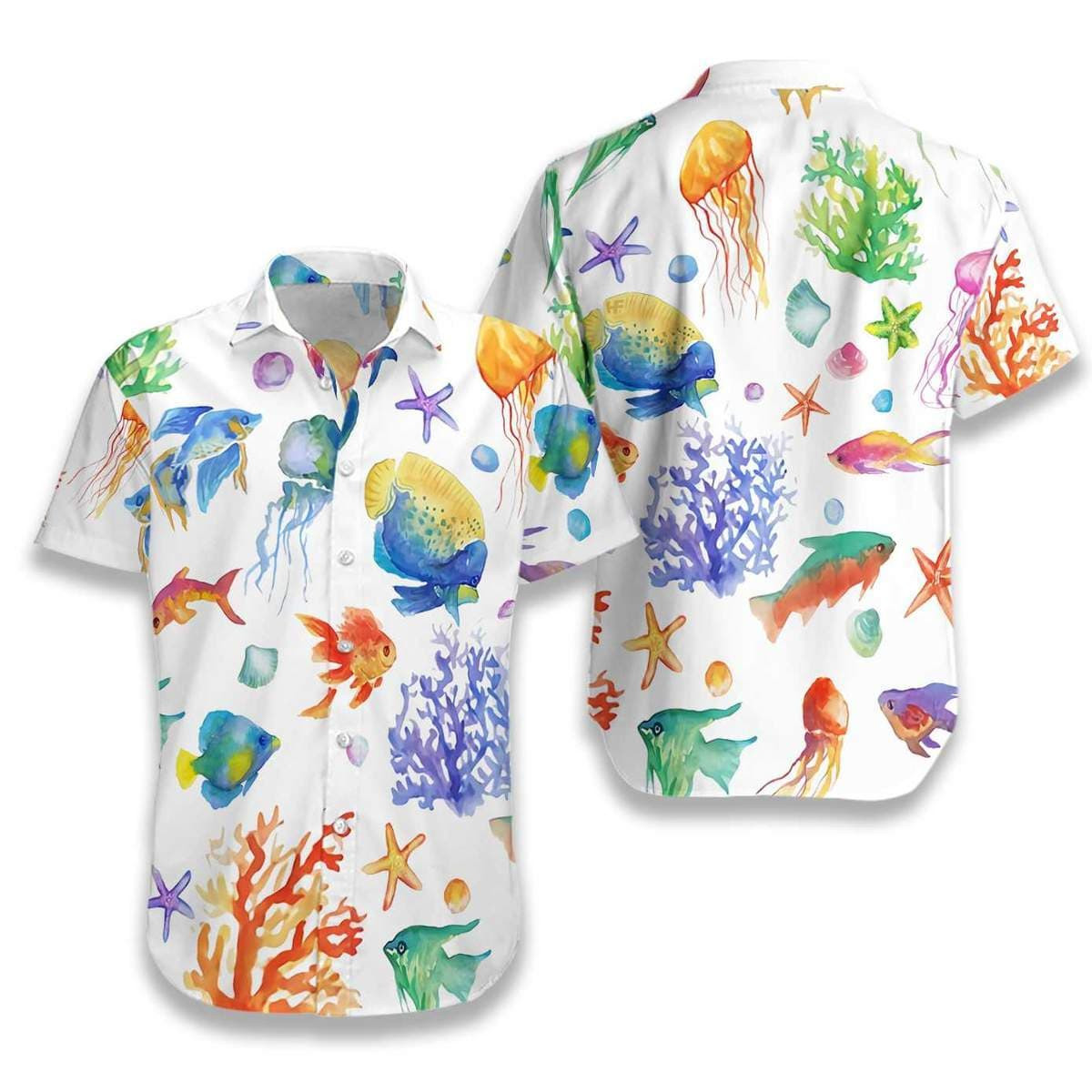 Watercolor Fish Under The Sea Hawaii Aloha Shirts Xh Ha29265