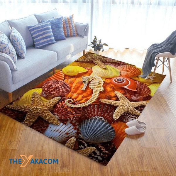 Sea Star Seahorse And Seashell Rectangle Area Rug Floor Decor