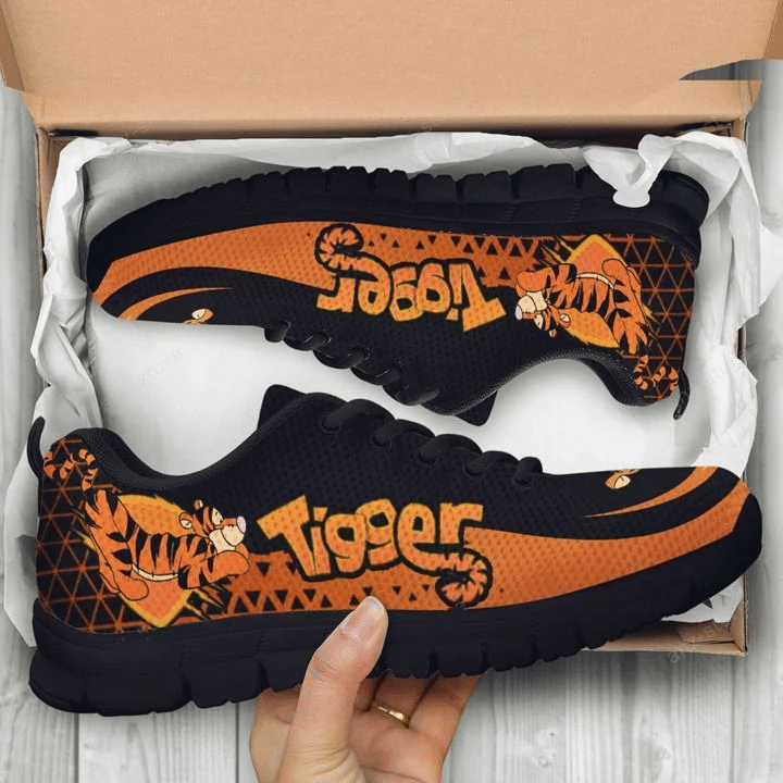 Tigger Winnie The Pooh Print Sneakers Ver4, Women’S Sneakers, Handmade Crafted Sneaker Black Shoes Birthday Gift Fashion Fly Sneakers