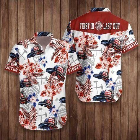 American Flag Helmet Firefighter Aloha Hawaiian Shirt Colorful Short Sleeve Summer Beach Casual Shirt For Men And Women