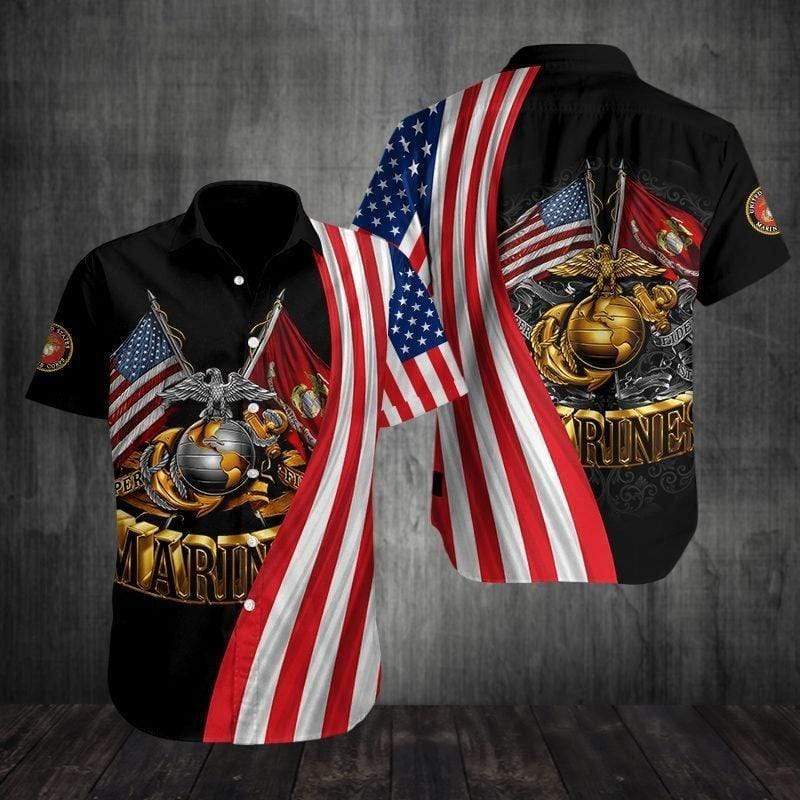 Hawaiian Aloha Shirts U.S Marine Logo Flag – Fashion Store