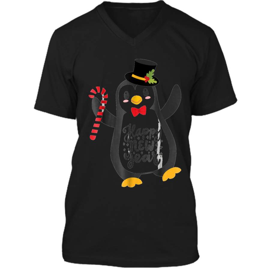 Lovely Penguin Happy New Year 2019  Mens Printed V-Neck T