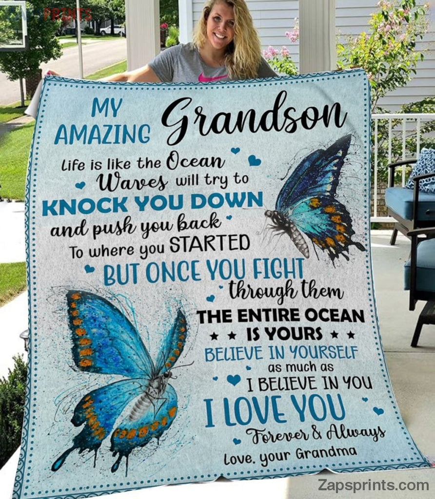 Gift For Grandson – To My Grandson – Butterfly – The Entire Ocean – Blanket