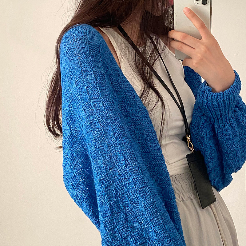 Women Front Open Sweaters Loose Casual Solid Color Knitted Shrug Shawl Tops Cardigan Fashion Streetwear Blue alx