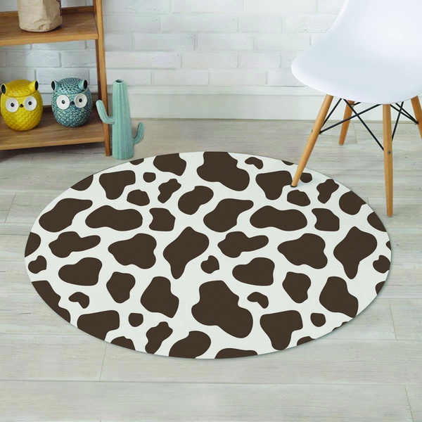 Brown And White Cow Print Round Rug