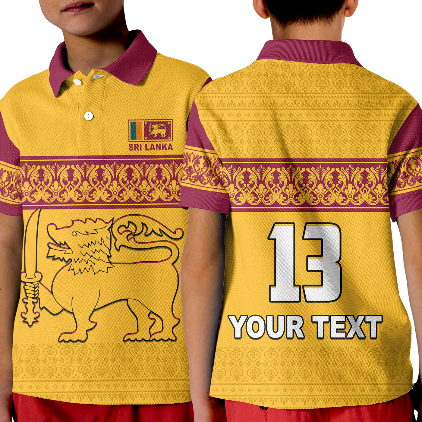 (Custom Text And Number) Sri Lanka Polo Shirt Kid Traditional Pattern And Lion Flag Lt13