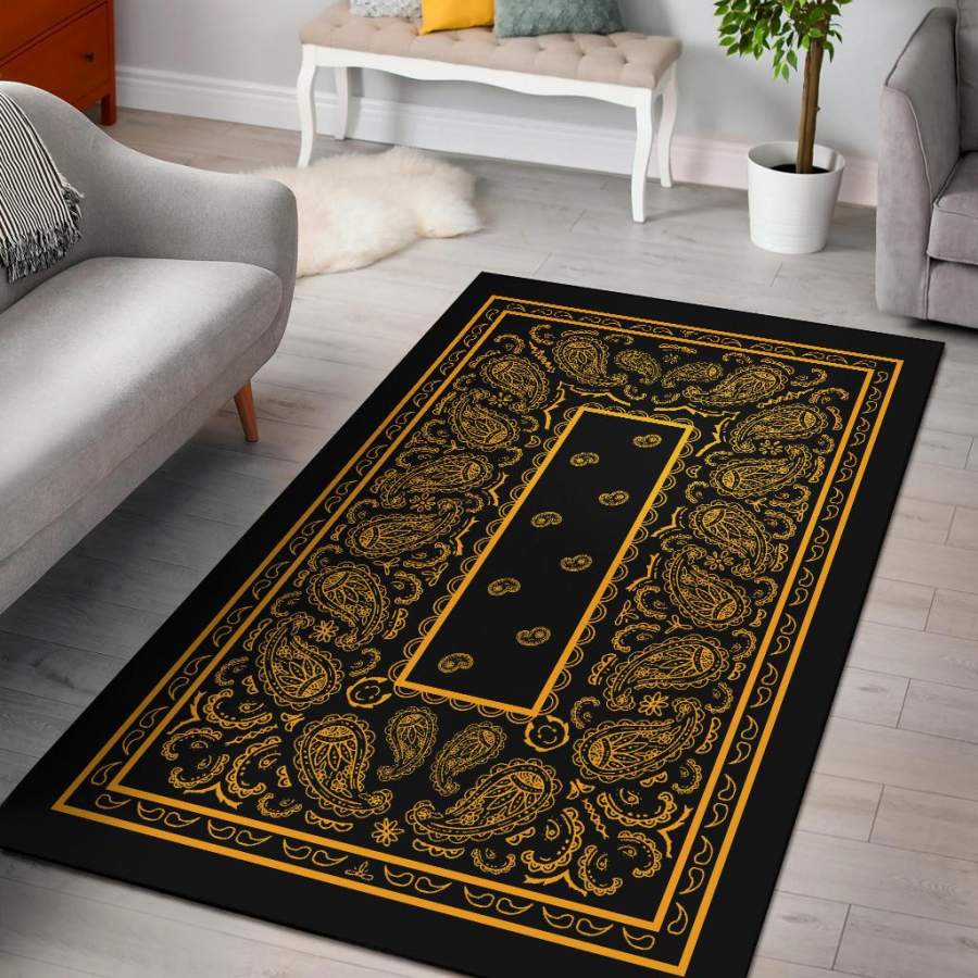 Black Gold Bandana Area Rugs – Fitted