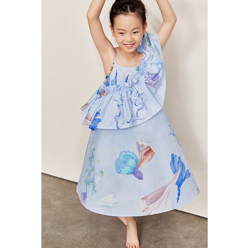 AMII Summer Cotton Dress Kids Girls Dresses 2022 Exotic Floral Sleeveless A-line Sling Ruffles Princess Dress Children 22240083 alx