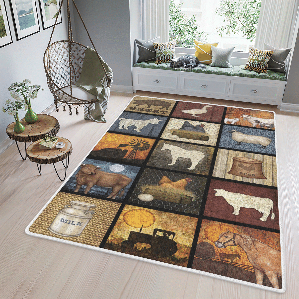 Wooni Farm Animals Area Rug, Rectangle Rug Wn07032250