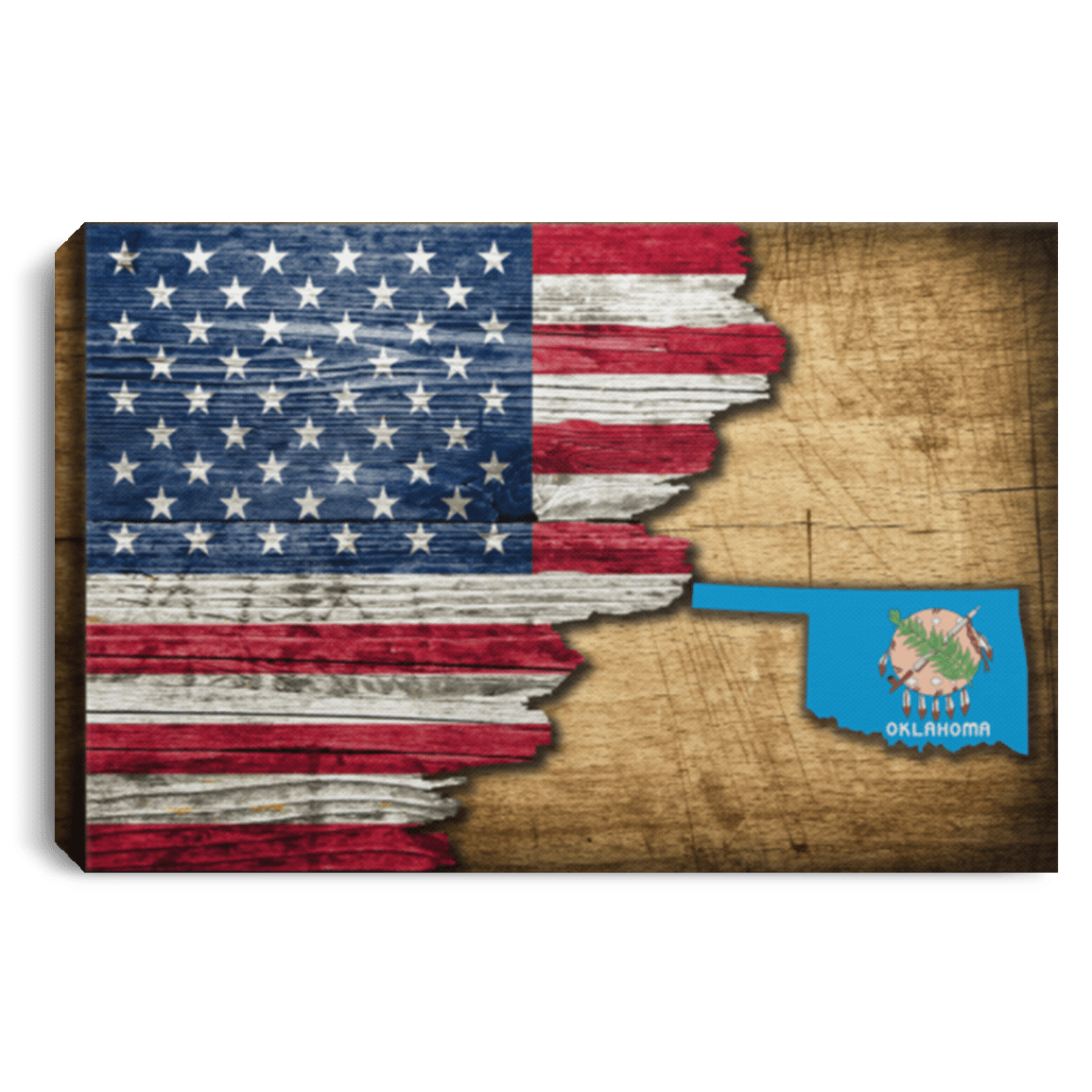 United States/Oklahoma Flag Ripped Effect 12X8 Inches Landscape Canvas .75In Frame