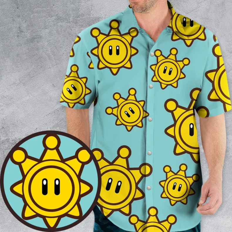 Shine Sprite Super Mario Button Up Hawaiian Shirt
