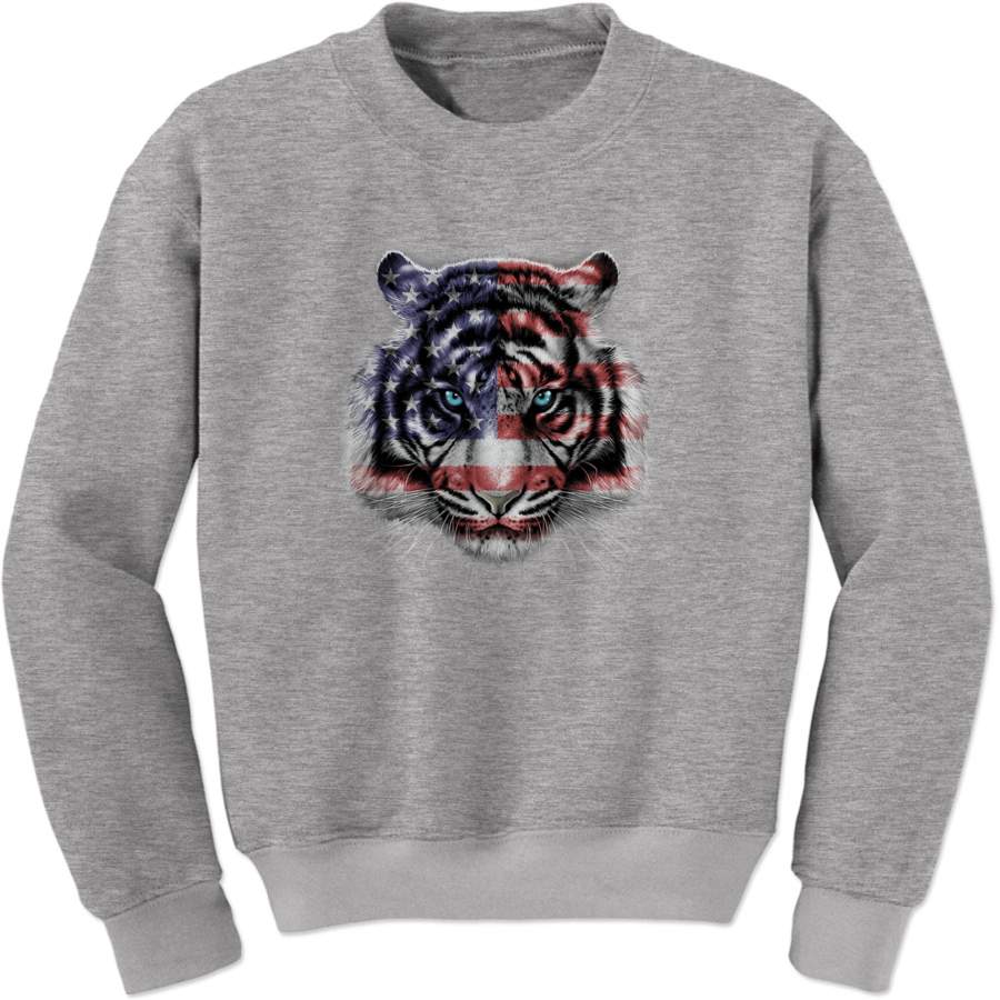 American White Tiger USA Flag Adult Crewneck Sweatshirt