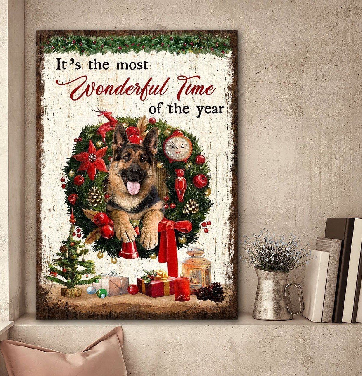 Cute German Shepherd Poster -Wonderful Time Of The Year Canvas Home Decoration Christmas Gifts For Family Members – Gigo Smart