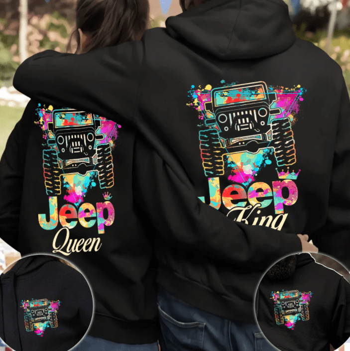 Watercolor Jeep King And Queen Couple Hoodie 3D #DH