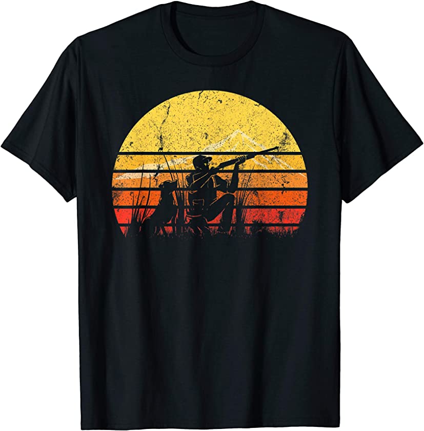 Vintage Retro Duck Hunting Hunter Silhouette Sun Distressed T-Shirt