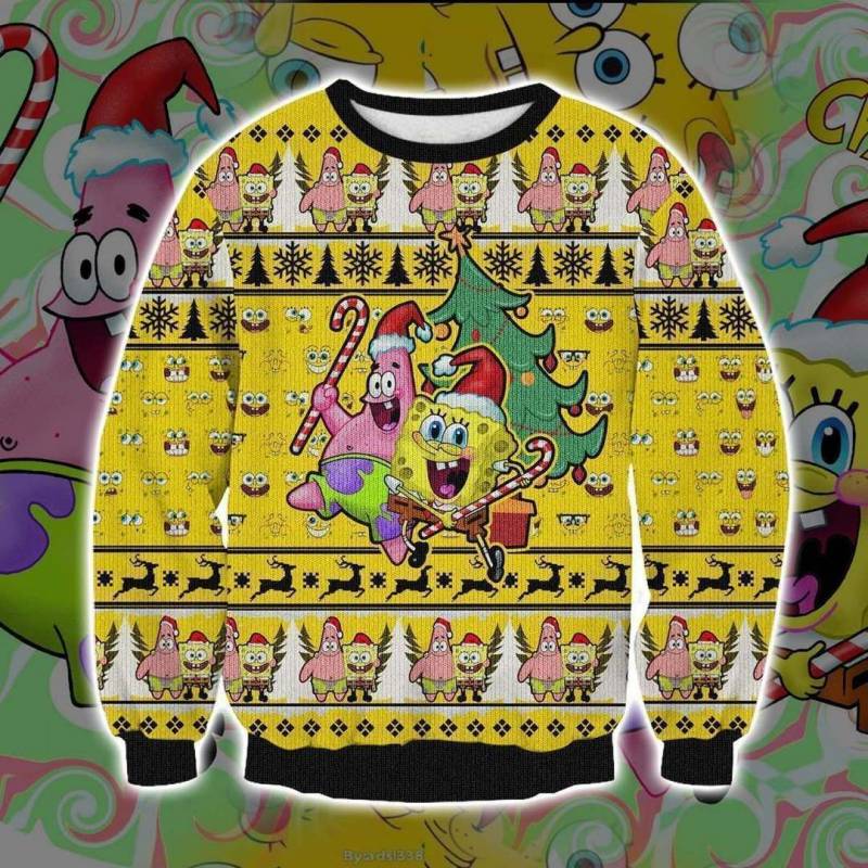 Spongebob V2 Knitting Pattern 3D Print Ugly Christmas Sweatshirt