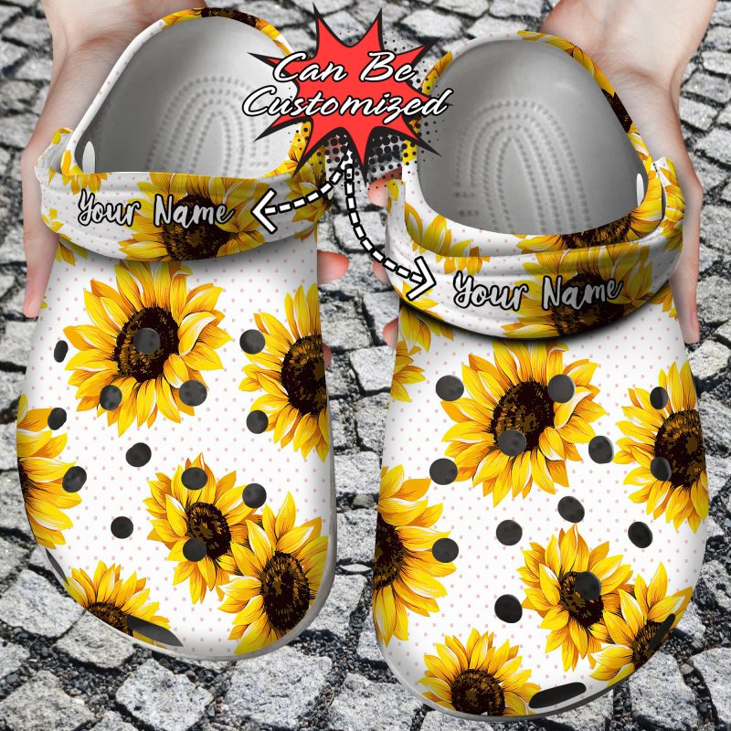 Custom Personalized Sunflower Polka Dots Pattern Clog Shoes