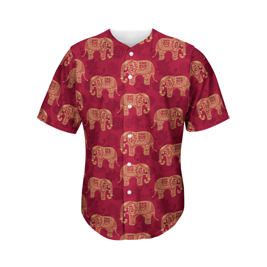 Gold And Red Boho Elephant Print Men’S Baseball Jersey 3D Print