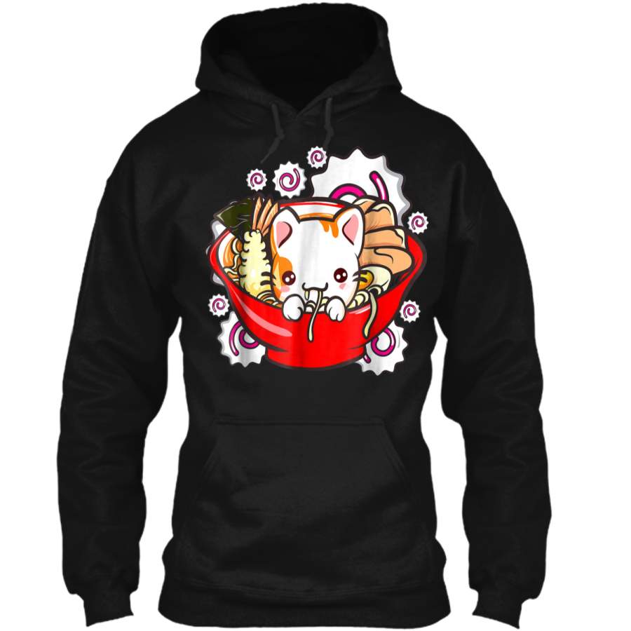 Cute Kawaii Cat Ramen Bowl Japanese Anime Kitten Tee Pullover Hoodie 8 oz