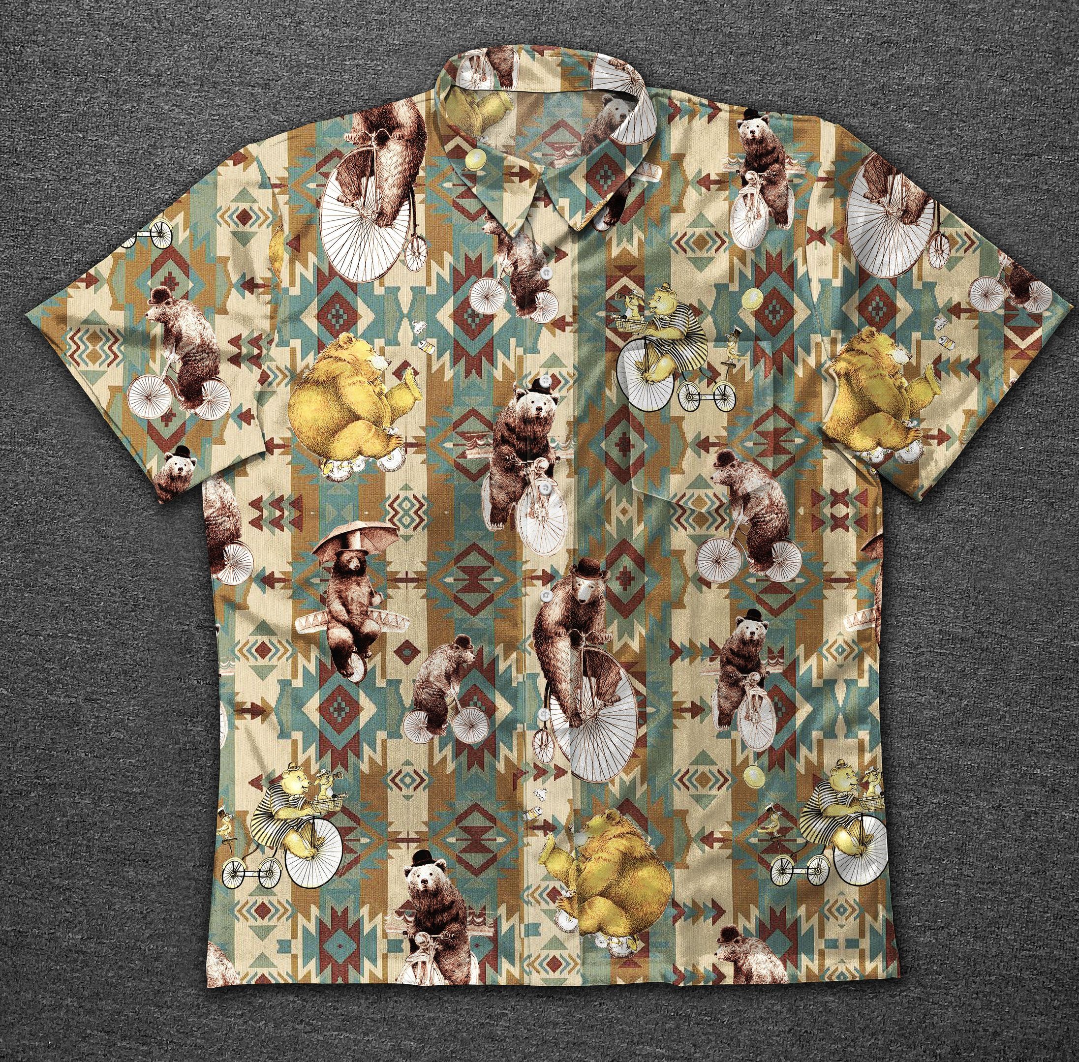 Animal Bear Vintage Cotton Hawaiian Shirt-Zx11171