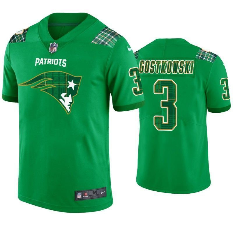 New England Patriots 3 Stephen Gostkowski St Patricks Day Kelly Green Lucky Men 3D Jersey