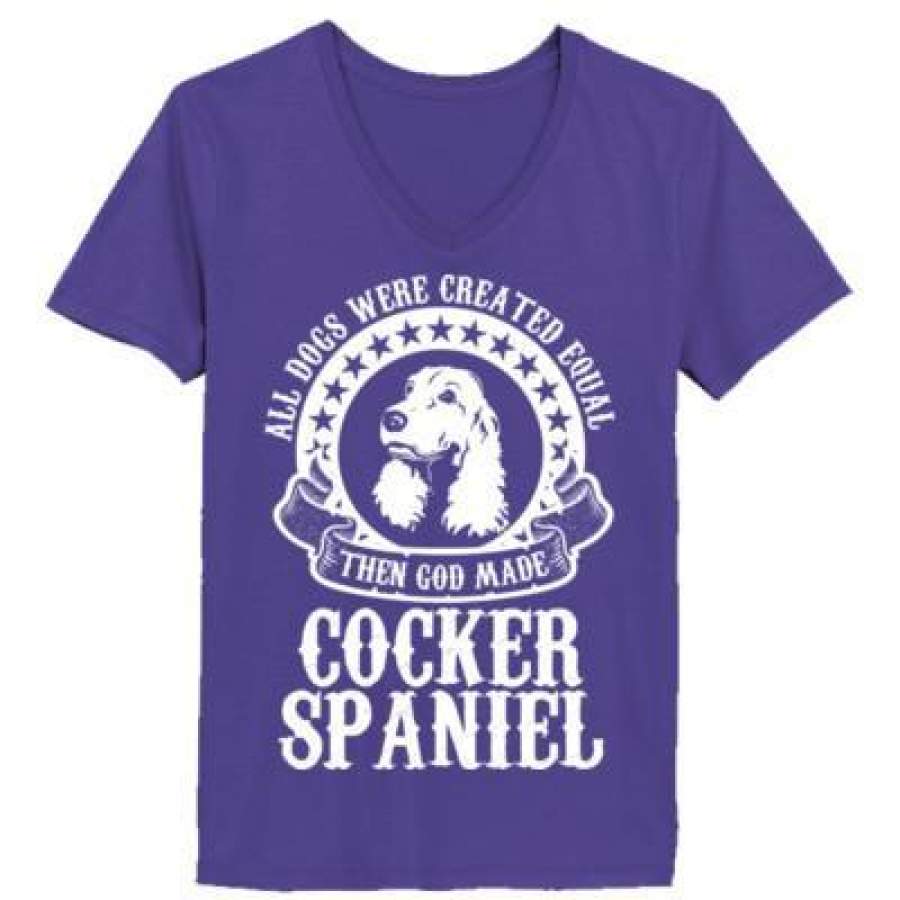 AGR All Dogs Were Created Equal God Made Cocker Spaniel – Ladies’ V-Neck T-Shirt