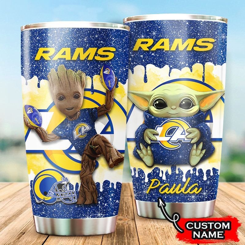 Custom Name Grogu Groot Los Angeles Rams Tumbler Mug