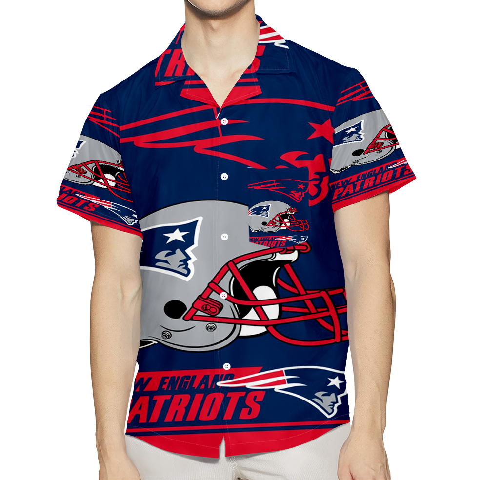 New England Patriots Helmet Red Navy 3D All Over Print Summer Beach Hawaiian Shirt With Pocket