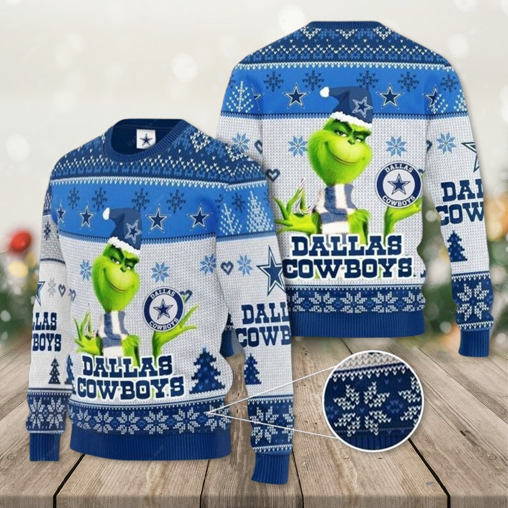 Dallas Cowboys Ugly Sweater, Grinch Dallas Cowboys Ugly Christmas Sweater 3D T-Shirt