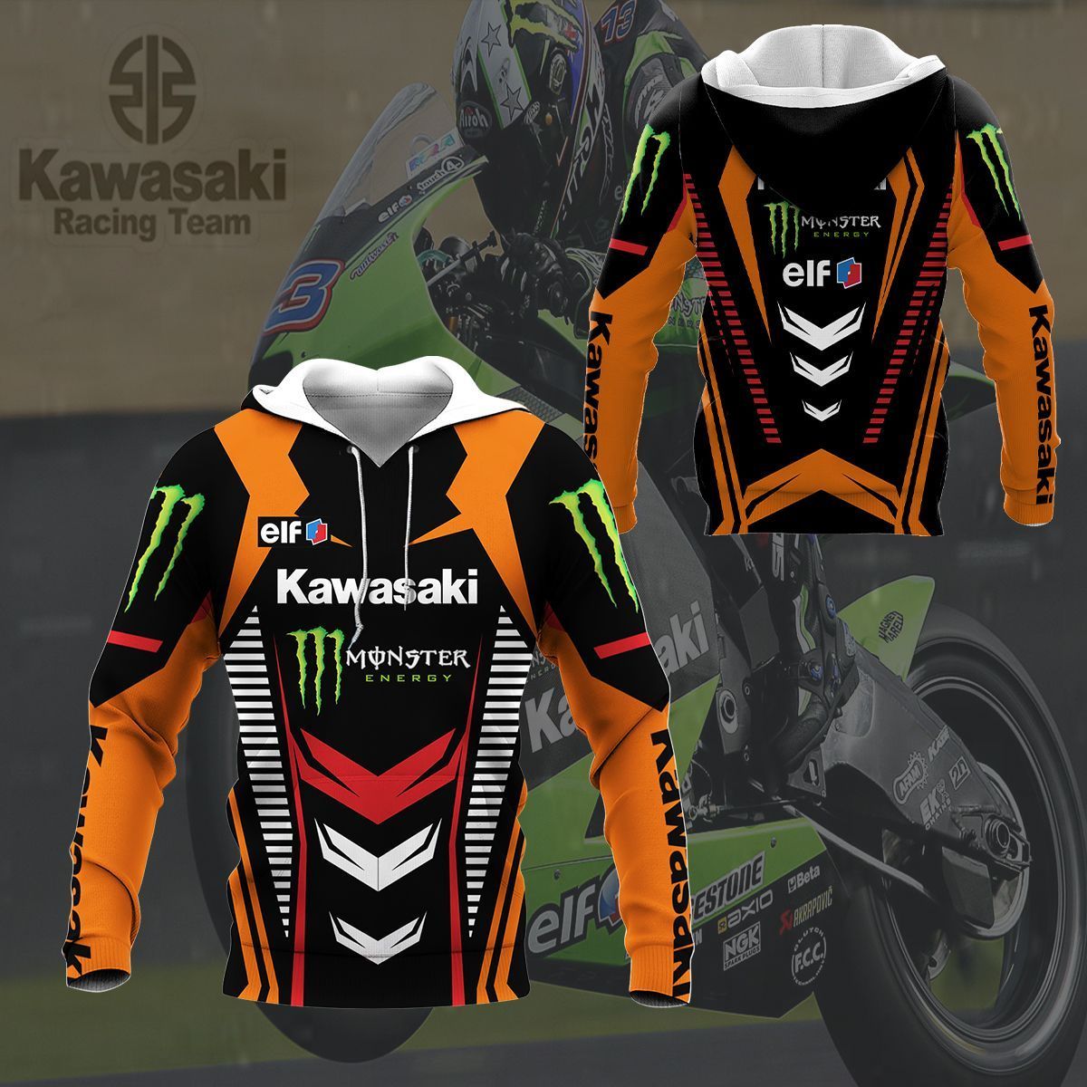 3D All Over Printed Kawasaki Racing   Shirts Ver 6 (Orange)