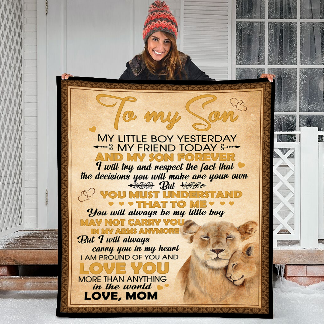 To My Son I Am Proud Of You And Love You And Son Lion Fleece Blanket Small Medium Large X-Large