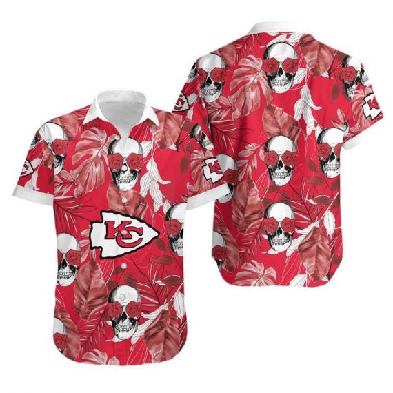 Gift For Husband Dad Kansas City Chiefs Coconut Leaves And Skulls Hawaii Shirt Ha17306