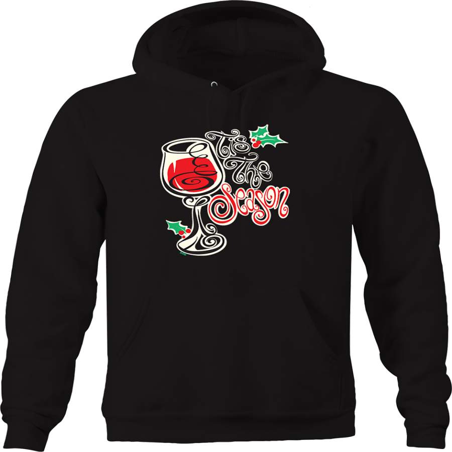 Tis the Season Red Wine in Glass Mistle Toe Christmas Holiday Hoodie