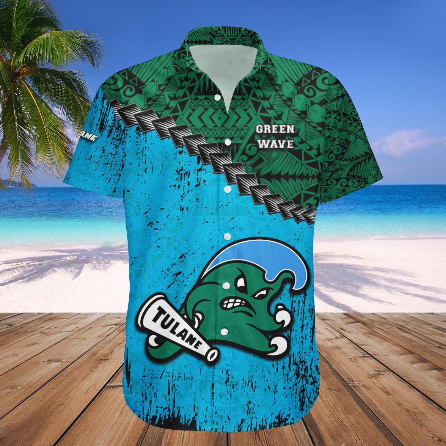 Tulane Green Wave Hawaii Shirt Grunge Polynesian Tattoo – NCCA