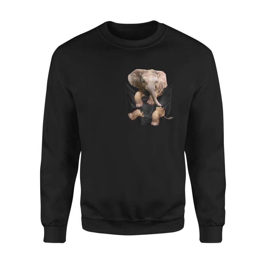 Father’s Day Black Cute Elephant Pocket Shirts – Standard Fleece Sweatshirt